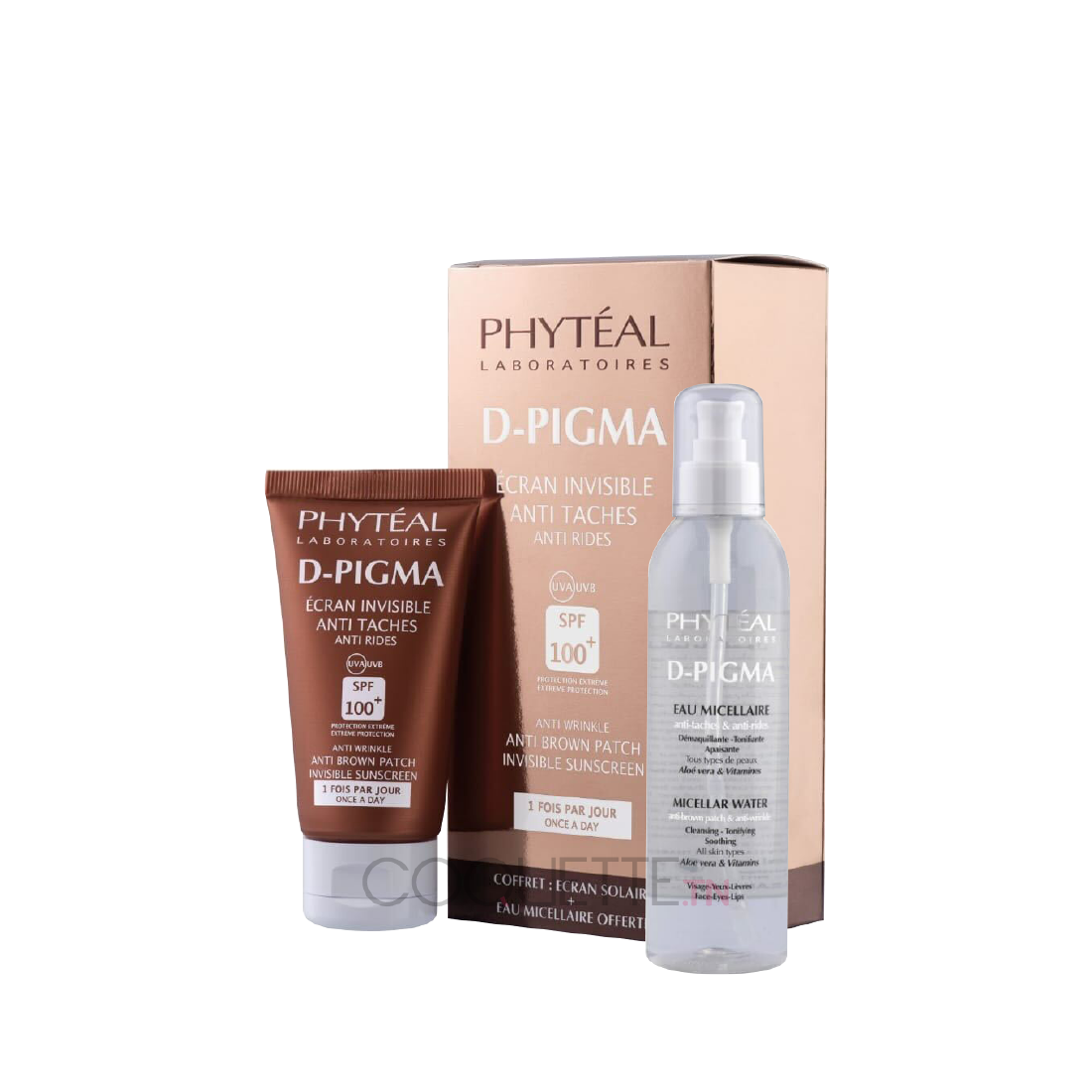 PHYTEAL DPIGMA ECRAN INVISIBLE SPF100+ 50ML + DPIGMA EAU MICELLAIRE A L'ALOE VERA 150ML OFFERTE 1 PHYTEAL DPIGMA ECRAN INVISIBLE SPF100+ 50ML + DPIGMA EAU MICELLAIRE A L'ALOE VERA 150ML OFFERTE